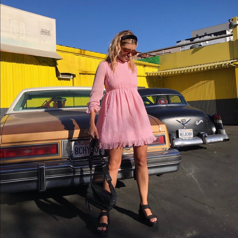 Vintage Pink Long-sleeve Mini Dress